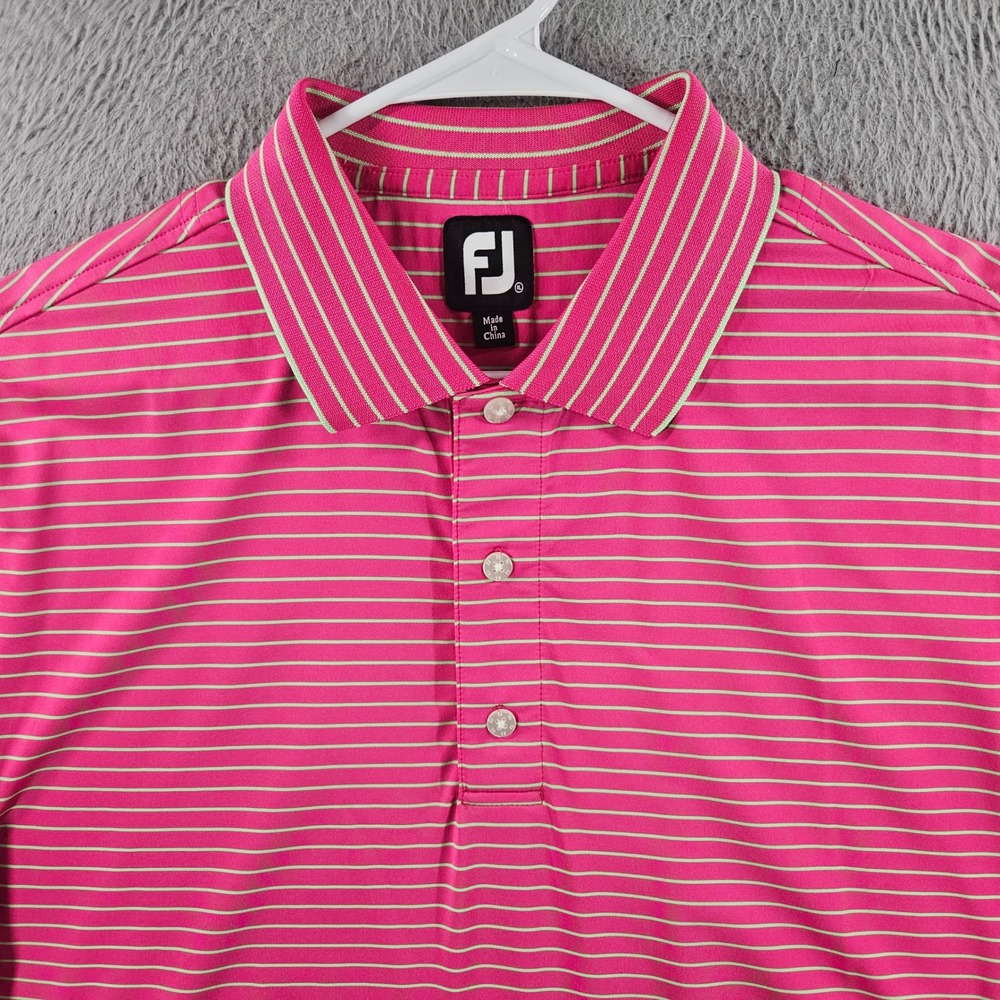 FootJoy‎ Mens ProDry Performance Golf Polo Shirt XL Pink Green Striped Short Slv